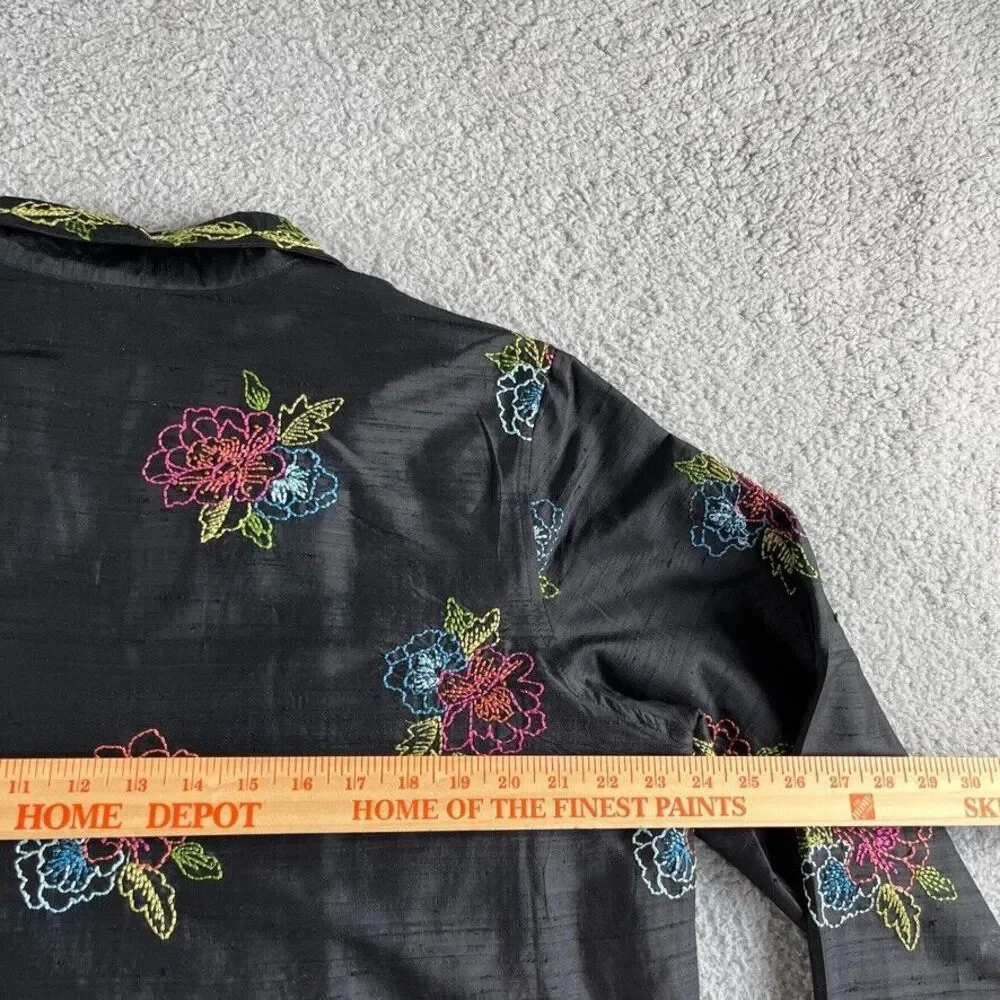 Vintage Laura Ashley Jacket Womens Large Blazer Silk Floral Embroidered Boho‎